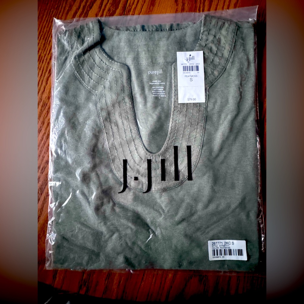J Jill U neck top brand new in package with tags  peatmoss green color